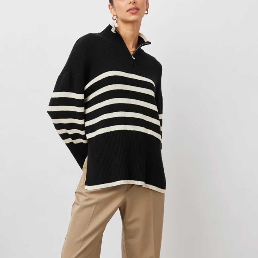 Rails Tessa Onyx Ivory Stripe Quarter Zip